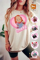 pink doll horror characters shirt, ghost face shirt, halloween cosplay, horror barbie graphic tee, spooky halloween shir