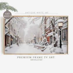 Frame TV Art Winter Village, Farmhouse Christmas Art for TV, Snowy Winter Painting, Holiday Decor, Digital Download  TV1