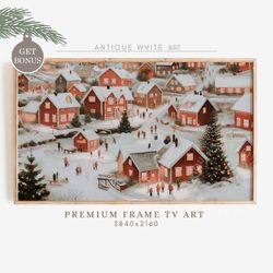 Winter Village Samsung Frame TV Art, Vintage Farmhouse Christmas Painting for TV, the Frame Tv Art, Festive Tv Art, Holi