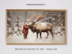 Christmas Frame TV Art, Santa Claus And Reindeer Art For Frame TV, Holiday Christmas Decor Samsung Frame TV Art Download