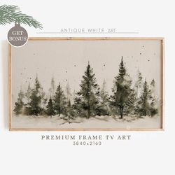 Christmas Frame TV Art, Winter Samsung Frame TV Art, Neutral Christmas, Snowy Forest Painting, Christmas Tree Art for TV