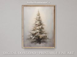 Christmas Printable Wall Art, Christmas Tree Painting, Rustic Christmas Art Decor Print, Vintage Xmas Holiday Wall Art C