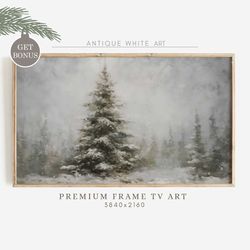 Fir Tree Frame TV Art, Moody Winter Samsung Frame TV Art, Farmhouse Christmas Oil Painting, Pine Tree Forest Art for TV,