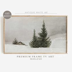 frame tv art vintage winter pine trees painting for tv, christmas tree, winter landscape, farmhouse christmas decor, dig