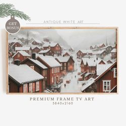 Frame TV Art, Snowy Winter Village, Muted Painting for TV, Farmhouse Christmas, Samsung Frame Tv Art, Holiday Art for TV