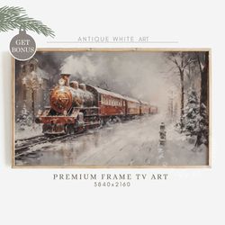Frame TV Christmas Express Train, Moody Winter Landscape, Samsung Frame TV Art, Snowy Railroad Christmas TV Art, Digital