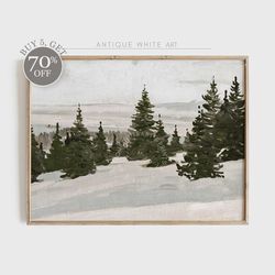 Printable Vintage Christmas Print, Moody Winter Wall Art, Farmhouse Christmas Decor, Winter Fir Tree Forest Painting, Di