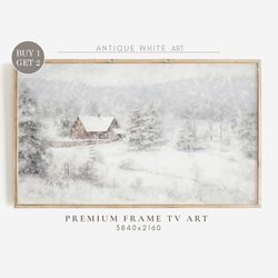 Snowy Winter Frame TV Art, Farmhouse Christmas Art for TV, Snowy Winter Landscape, Vintage Painting, Holiday Decor, Digi