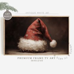 vintage christmas samsung frame tv art, santa claus hat, moody painting for tv, farmhouse christmas, christmas hat, holi