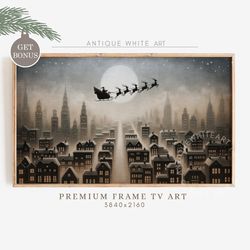 Vintage Christmas Samsung Frame TV Art, Santa's Sleigh Art for TV, Farmhouse Painting, Christmas Wall Decor, Digital Dow