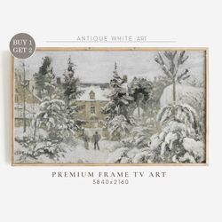 vintage winter frame tv art, farmhouse christmas art for tv, snowy winter landscape, oil painting, holiday decor, digita