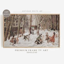Vintage Winter Holiday  Frame TV Art, Sleigh Art, Christmas Art for TV, Antique Winter Oil Painting, Holiday Decor, Digi