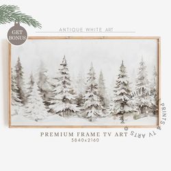 Winter Forest Painting Samsung Frame TV Art, Snowy Pine Trees Art for TV, Neutral Winter Landscape, Farmhouse Decor, Dig