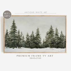 Winter Forest Painting Samsung Frame TV Art, Snowy Pine Trees Art for TV, Vintage Winter Landscape, Farmhouse Decor, Dig