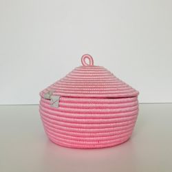 Soft pink storage basket with lid 5.2'' x 6.7''