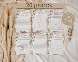 Pink Floral Despedida de Soltera Juegos, Spanish Bridal Shower Games, Spanish Bachelorette Games, Rose Despedida
