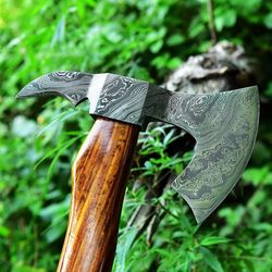 Damascus Steel Tomahawk, Hatchet Axe Hunting Camping Axe Handmade Perfect Gift for Him, Gift for Dad