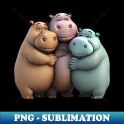 Three Cartoon Hippo Hugging - Signature Sublimation PNG File - Stunning Sublimation Graphics