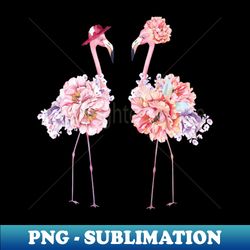 Two Pink Floral Flamingos Watercolor - PNG Transparent Digital Download File for Sublimation - Perfect for Sublimation Art