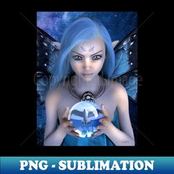 Fairy with blue hair holding a magic globe - Artistic Sublimation Digital File - Instantly Transform Your Sublimation Projects