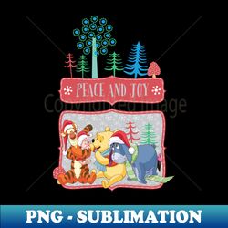 Disney Christmas Winnie The Pooh Peace And Joy - Unique Sublimation PNG Download - Perfect for Personalization