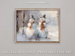 Christmas Printable Wall Art, Snowman Oil Painting Print, Rustic Art Decor Print, Vintage Xmas Holiday Wall Art C025.jpg