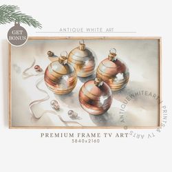 Frame TV Art, Neutral Christmas Tree Ornaments, Muted Neutral Farmhouse Winter Art, Vintage Holiday Samsung Tv Art, Digi