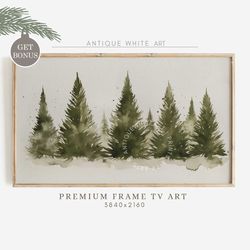 Christmas Frame TV Art, Winter Samsung Frame TV Art, Neutral Christmas, Snowy Forest Painting, Christmas Tree Art for TV