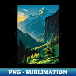 green and blue mountains landscape - decorative sublimation png file - bold & eye-catching