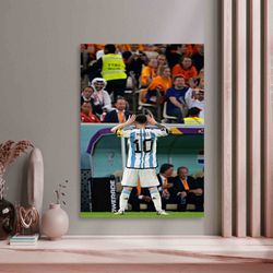Lionel Messi World Cup Poster Canvas Wall Art, Messi Signature and World Cup Canvas, Football Cup Ready to Hang Football