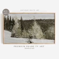 Winter Forest Painting Samsung Frame TV Art, Snowy Pine Trees Art for TV, Vintage Winter Landscape, Farmhouse Decor, Dig