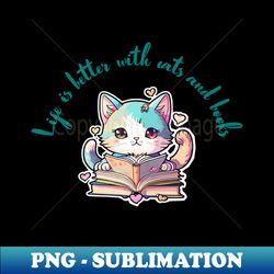 Life is better with cats and books - Creative Sublimation PNG Download - Defying the Norms