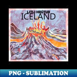 Volcano Eruption Iceland Litli Hrutur Batik style - PNG Transparent Digital Download File for Sublimation - Vibrant and Eye-Catching Typography