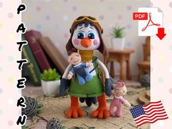 Crochet Pattern Doll Stork Pilot and baby. TUTORIAL Stork and Baby in English in PDF. Amigurumi bird. Amigurumi baby dol