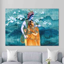 Wall art  Radha Krishna Hindu Couple, Indian Wall Art, Hindu Gift Printed, Reproduction Canvas Print, Hindu Canvas Print