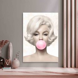 Wall art Holiday decor Marilyn Monroe Pink Bubble Gum, Marilyn Monroe Poster, Pink Bubble Gum Canvas