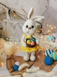 Easter Bunny with Eggs Crochet PATTERN, Amigurumi Bunny Easter Basket, English PDF file, Easter toy pattern