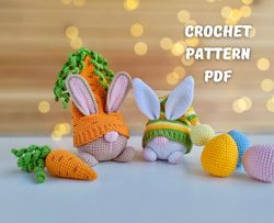 crochet patterns bundle easter bunny gnomes and crochet carrot, crochet eggs, crochet easter decor pattern, crochet gnom