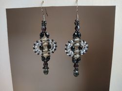 Black beaded Gothic boho earrings long dangle drop