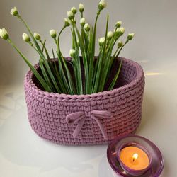 crochet basket basket storage with plywood bottom made of 100 percent cotton  quantity 1 pieces