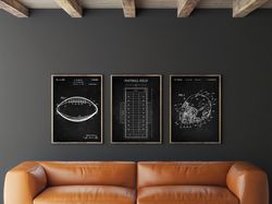Football Patent Print Set of 3, American Football Patent, Helmet Poster, Football Field Diagram Blueprint, NFL Poster, -