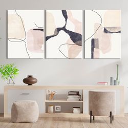 Minimalist 3 piece wall art print Geometric line art Extra large abstract set of 3 poster Neutral framed canvas Modern a