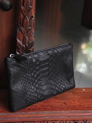 Genuine python skin blackcosmetic bag/ Purse Insert Organizer/Bag Insert For Tote Bag/ exotic leather wallet
