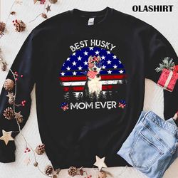 Best Husky Mom Ever Vintage American Flag Shirt - Olashirt