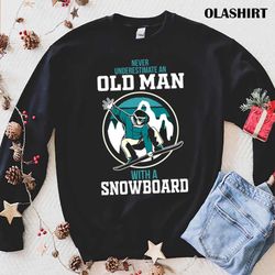 new never underestimate an old man with a bicycle snowboard, snowboard old man shirt - olashirt