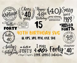 40Th Birthday Svg Bundle, Birthday Svg, Happy Birthday Png, T-shirt Designs 04
