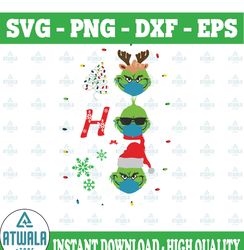 HOHOHO The Grinch Face Svg PNG Download, Merry Christmas Xmas Gift, Grinch Wear A Mask, Santa Claus Hat, Quarantine Chri