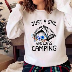 New Just A Girl Who Loves Camping Shirt, Girl Camping Flower Watercolor Shirt - Olashirt