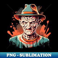 Realistic Vector T-Shirt Design Halloween Freddy Krueger in Half-Body Portrayal - High-Resolution PNG Sublimation File - Enhance Your Apparel with Stunning Detail