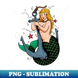 Mermaid and Anchor Vintage Tattoo - PNG Transparent Sublimation Design - Perfect for Creative Projects